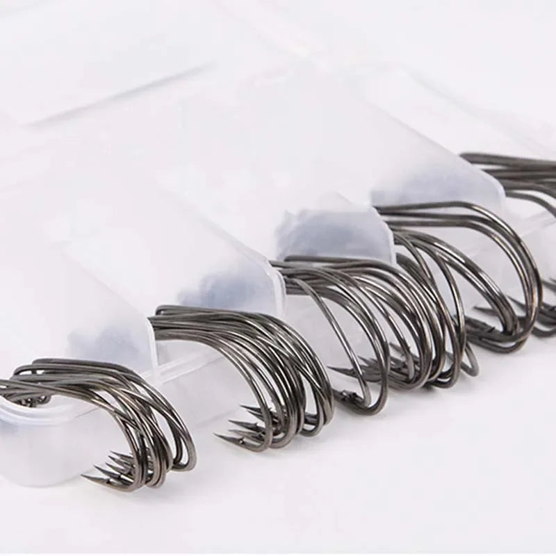 50pcs/ Box 5 Style Sea Fishing Box Mustad Offset Hook 2# 1# 1/0# 2/0# 3/0# Carp Snap Fish Big Hooks Tackles Fish Hook Sets