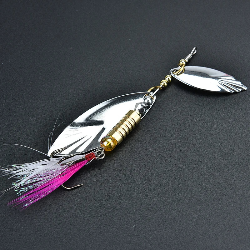 1Pcs Metal + Feathers 7g Fishing Lure Spoon Bait Ideal For Bass Trout Perch Pike Rotating Fishing