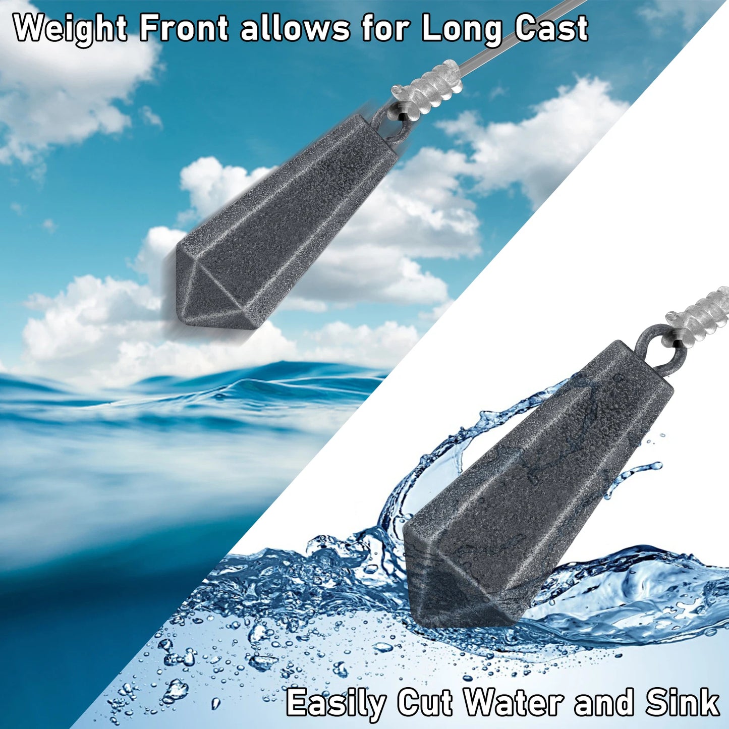 30g-200g Iron Fishing Weight Sinker Bass Sea Fishing Weight Surf Casting with Ring for Deep Drop Long Casting Shore Boat Fishing