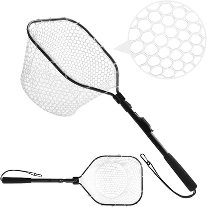 Fly Fishing Landing Net Soft Rubber Mesh Catch Release Fish Net Lightweight Portable Landing Net with Aluminum Handle Frame