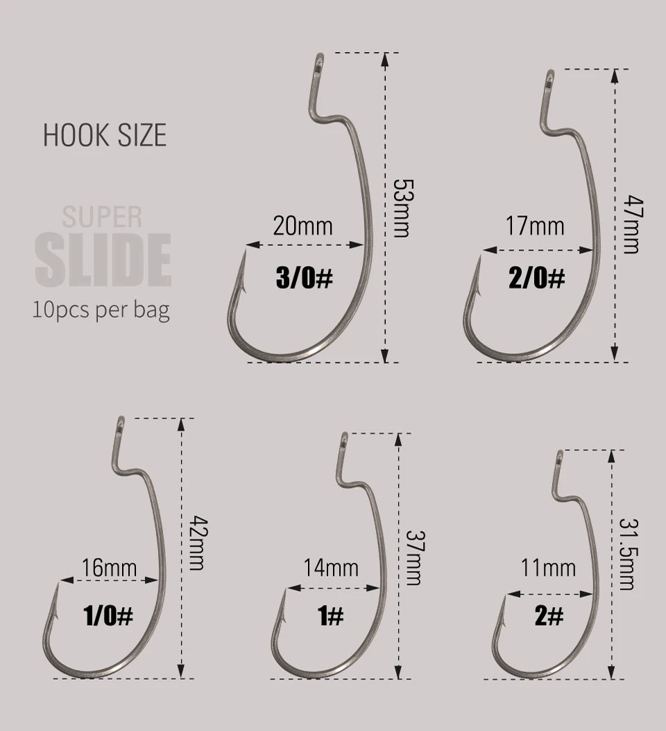 LUREHOLIC PTFE Super Slide Offset Hook Worm Hook Texas Rig Drop Shot Stainless Steel Worm Fishhook Fishing Accessories