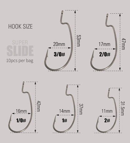 LUREHOLIC PTFE Super Slide Offset Hook Worm Hook Texas Rig Drop Shot Stainless Steel Worm Fishhook Fishing Accessories