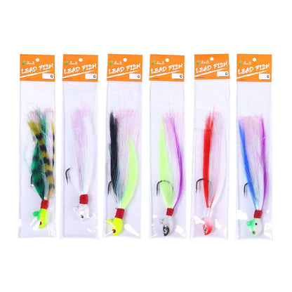 Bucktail Jigs Head Hook 3D Eyes Bait 7g 14g 28g 56g Deer Hair Feather Hook Beard Jigging Lure Fishing