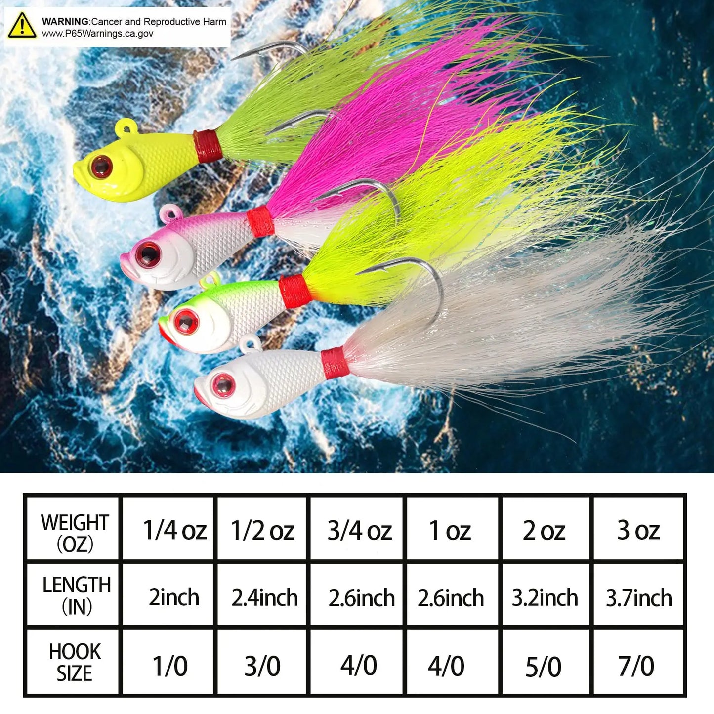 4pcs Fishing Bucktails Jig with Spin Saltwater Hair Jigs Wire Bait Keeper Surf Fishing Lures for Bass Fishing