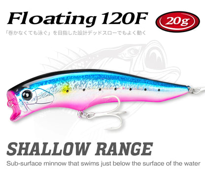 TSURINOYA 120F Ultra Long Casting Shallow Range Floating Minnow Beach Fishing Lure 120mm 20g 0-30cm GORGO Saltwater Hard Baits