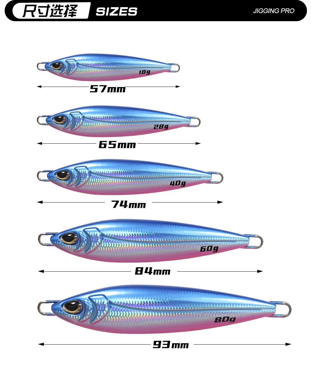 JIGGING PRO 18g 28g 40g 60g 80g BONY Long Casting Metal Jigs Shore Jigging Lure Sea Bass Bait