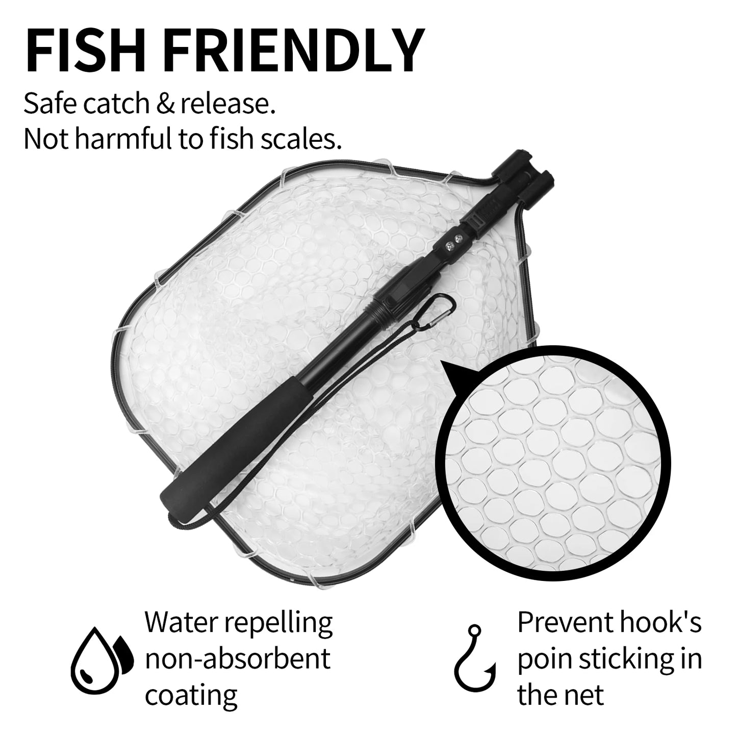 Fly Fishing Landing Net Soft Rubber Mesh Catch Release Fish Net Lightweight Portable Landing Net with Aluminum Handle Frame