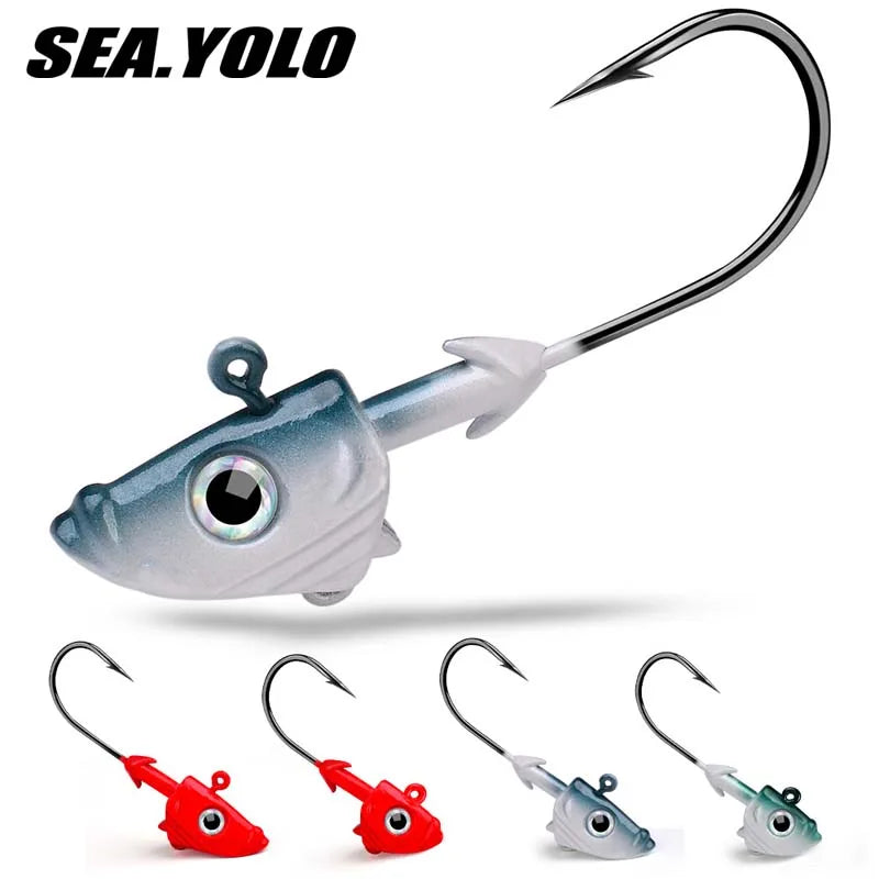 Sea.Yolo 21.5g 32.5g Jig Head Hooks Fishing Hook 3D Eye Soft Worm Baits Jig Head Lure Hook for Sea Bass Pike Fishing