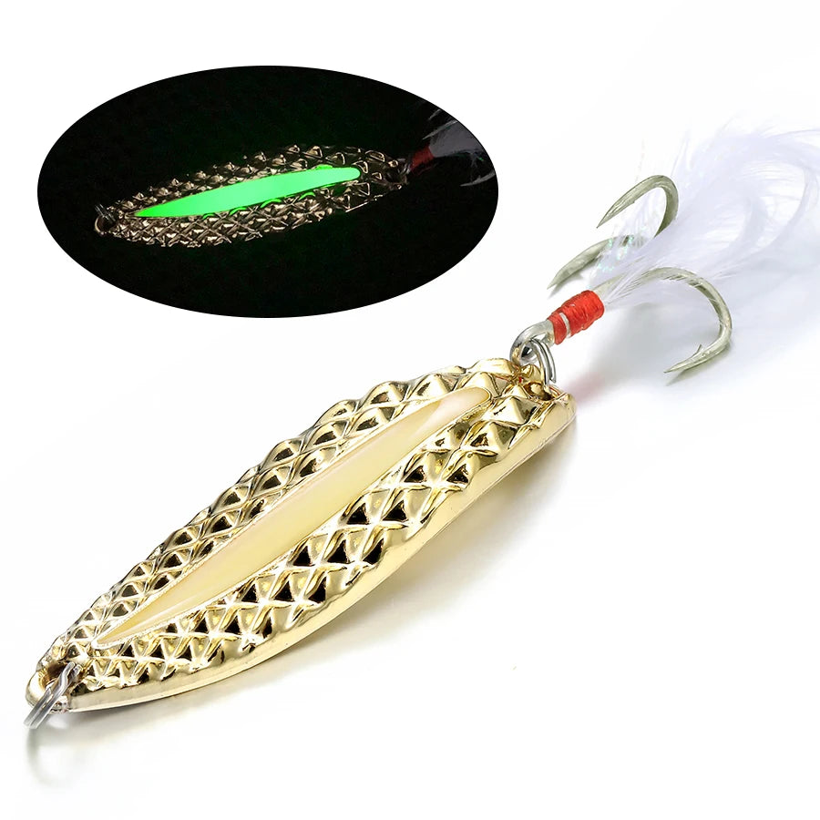 1pcs Metal Luminous Spinner Spoon Fishing Lures 2.5g-20g Sequins Spinner With Feather Treble Hook Pesca