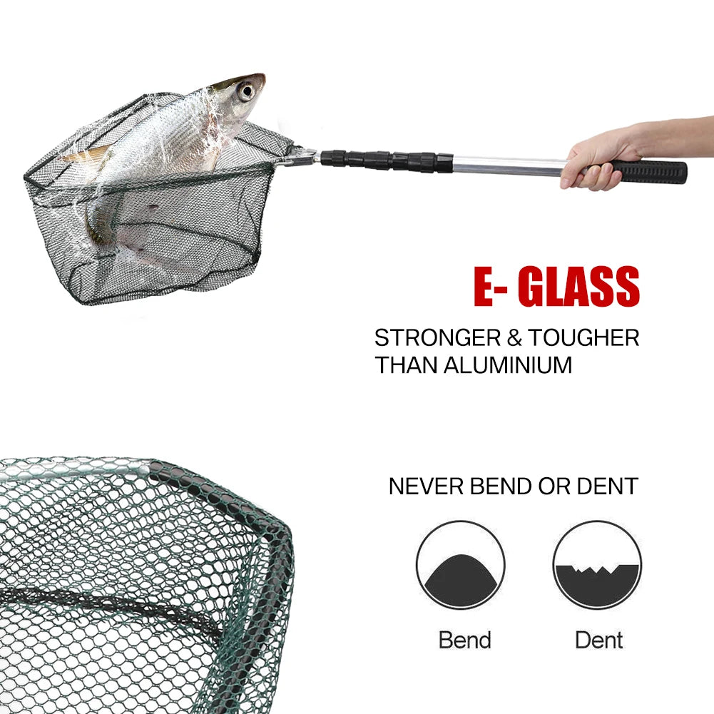 Fishing Landing Net Aluminum Alloy Durable Telescoping Extend to 190cm/130cm/55cm Folding Mesh Safe Fish Catching Releasing