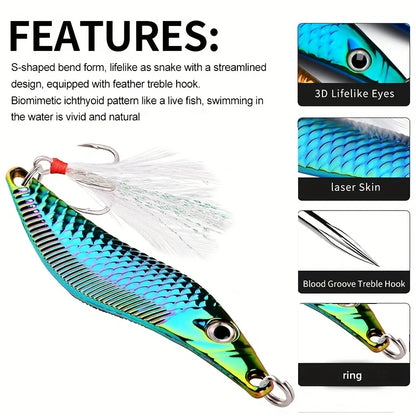 Aorace Metal VIB Leech Spinners Spoon Lures 7g-20g Artificial Bait With Feather Hook Night Fishing Tackle for Bass Pike Perch