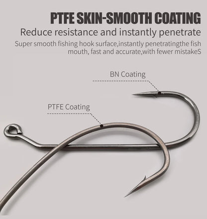 LUREHOLIC PTFE Super Slide Offset Hook Worm Hook Texas Rig Drop Shot Stainless Steel Worm Fishhook Fishing Accessories