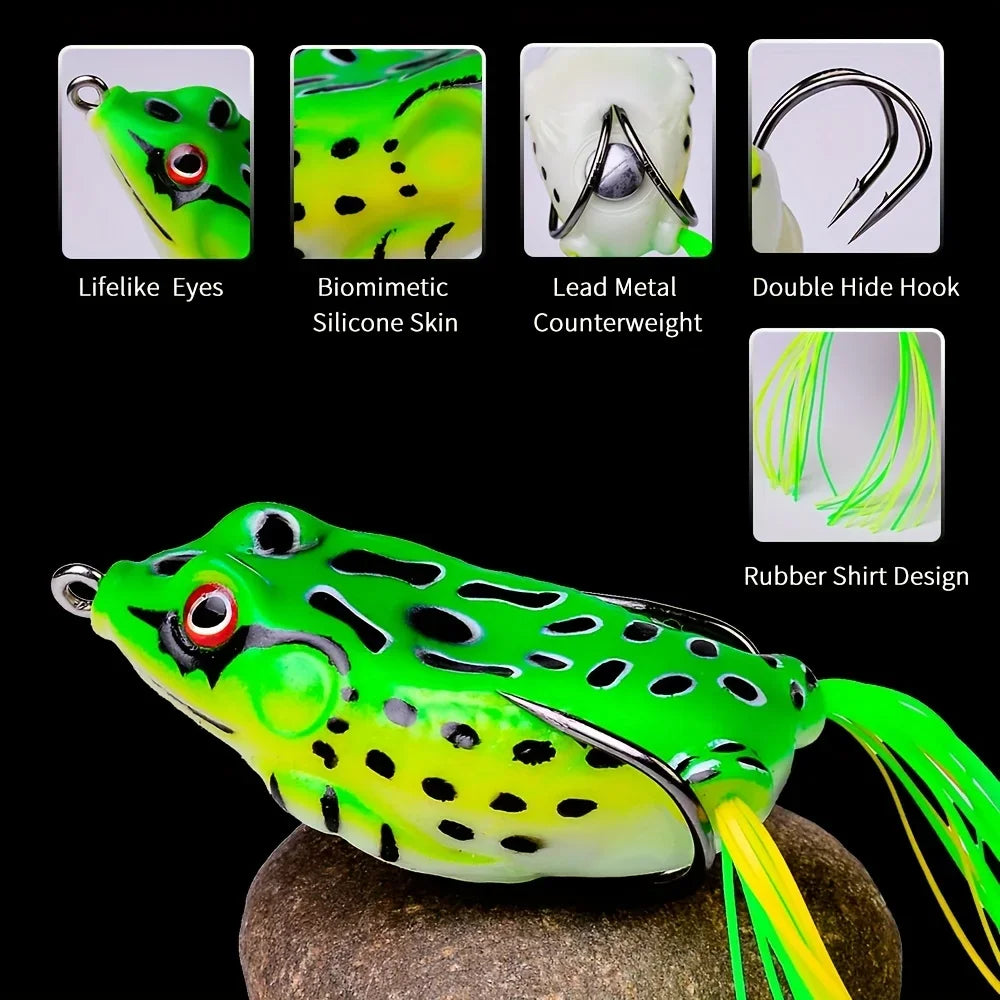 3Pcs 6G 8G 13G Frog Soft Lure Tube Bait Plastic Fishing Lure with Fishing Hooks Topwater Ray Frog Artificial 3D Eyes