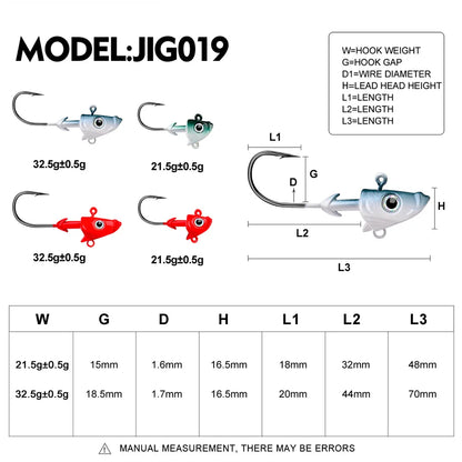 Sea.Yolo 21.5g 32.5g Jig Head Hooks Fishing Hook 3D Eye Soft Worm Baits Jig Head Lure Hook for Sea Bass Pike Fishing