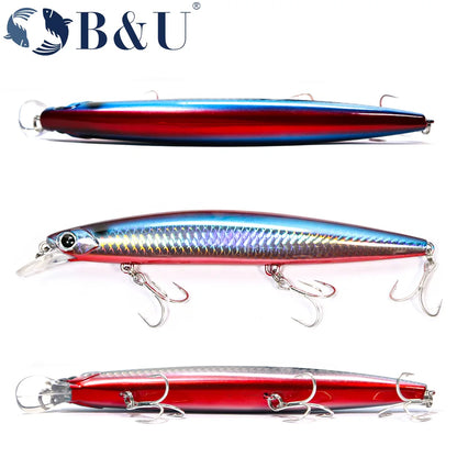 B&U 135mm 27.1g Ultra Long Casting 135S Saltwater Sinking Minnow Weight Fishing Lure Seabass Hard Bait