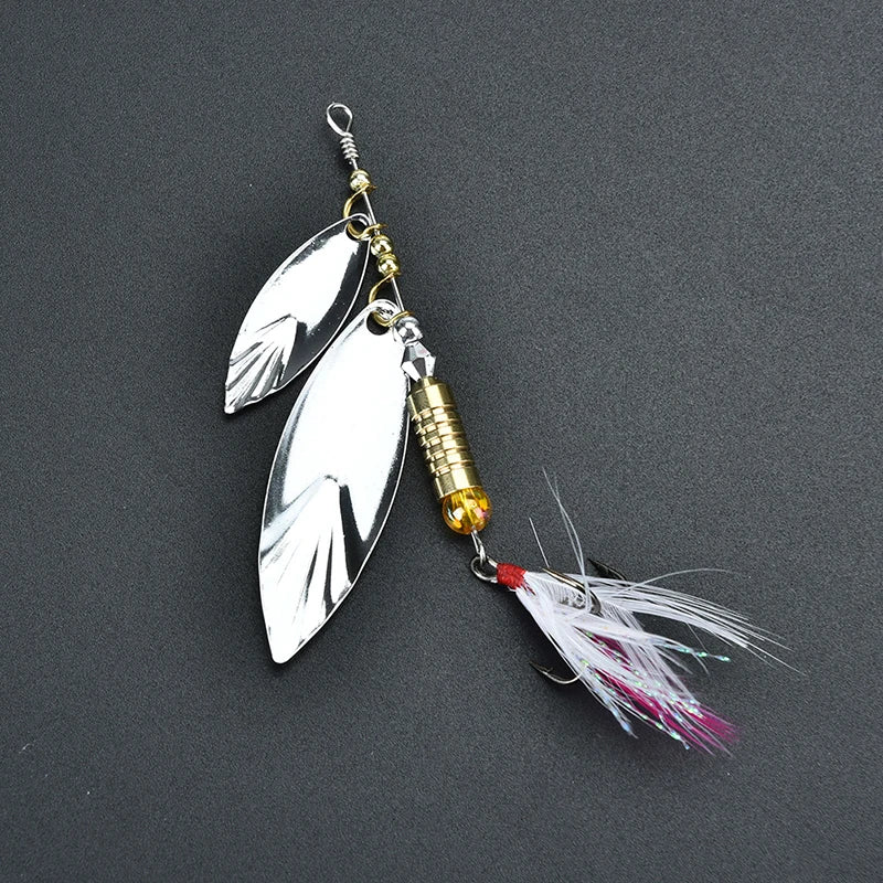 1Pcs Metal + Feathers 7g Fishing Lure Spoon Bait Ideal For Bass Trout Perch Pike Rotating Fishing