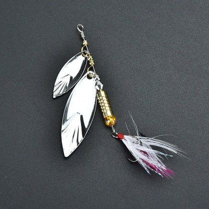 1Pcs Metal + Feathers 7g Fishing Lure Spoon Bait Ideal For Bass Trout Perch Pike Rotating Fishing