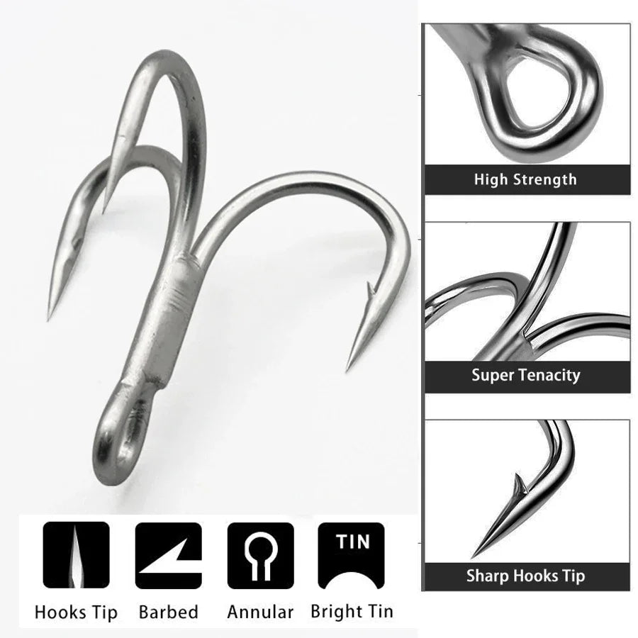 4X Treble Fishing Hook Triple Fishing Hooks for Big Game Trout Bluefish Salmon Kingfish Fishing 10Pcs 8# 6# 4# 2# 1# 1/0 2/0 3/0