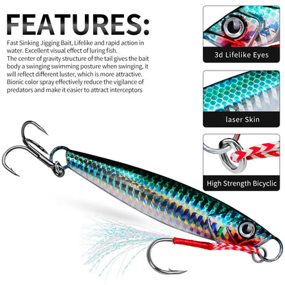 Metal Jig Fishing Lure Trolling 17-60g Double Hook Hard Bait Bass Fishing Bait Tackle Trout Jigging Lure Jigs Saltwater Lures