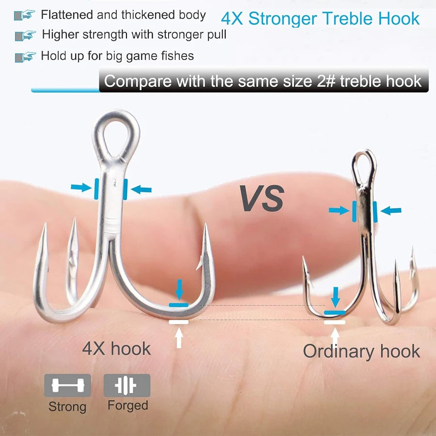 4X Treble Fishing Hook Triple Fishing Hooks for Big Game Trout Bluefish Salmon Kingfish Fishing 10Pcs 8# 6# 4# 2# 1# 1/0 2/0 3/0