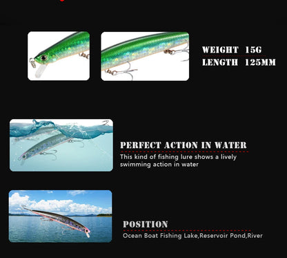 1pcs Floating Minnow Fishing Lure Casting Slim Minnow 125mm 15g Surface Wobblers Fishing Isca Artificial Bait Minnow M058