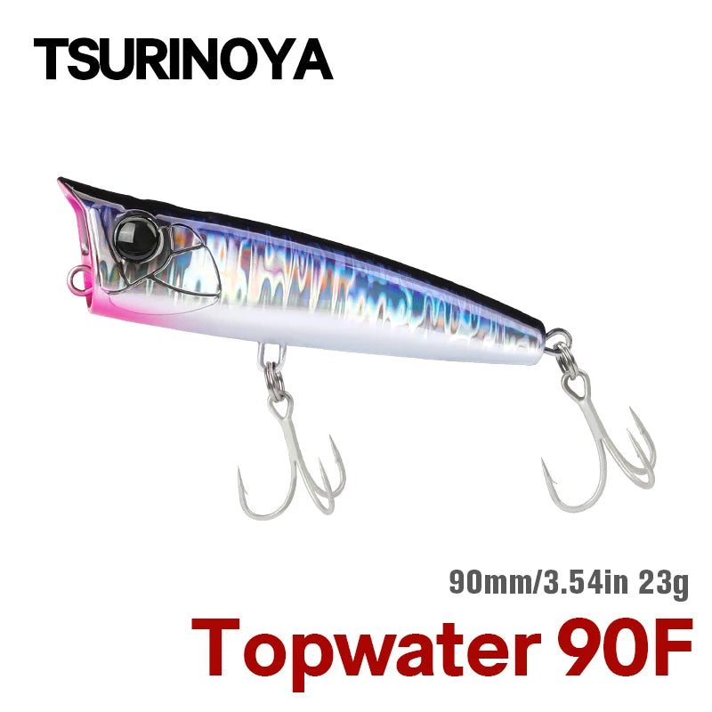 TSURINOYA 90F Topwater Popper Fishing Lure 90mm 23g DASHER Surface Floating Hard Bait For Saltwater Power Fishing SW Game Model