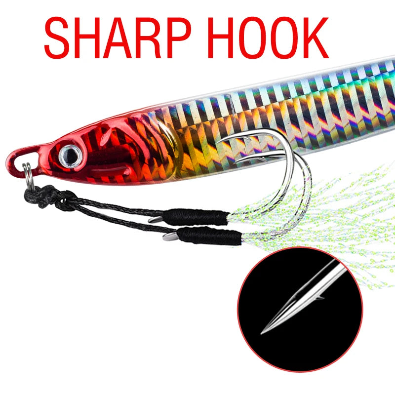 7Pcs 40g 80g 100g Luminous Fast Jigging Casting Lure 7Colors Fishing Metal Jig Bait With Double Assist Hook