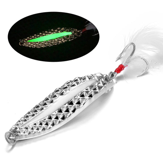 1pcs Metal Luminous Spinner Spoon Fishing Lures 2.5g-20g Sequins Spinner With Feather Treble Hook Pesca