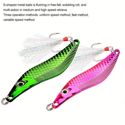 Aorace Metal VIB Leech Spinners Spoon Lures 7g-20g Artificial Bait With Feather Hook Night Fishing Tackle for Bass Pike Perch