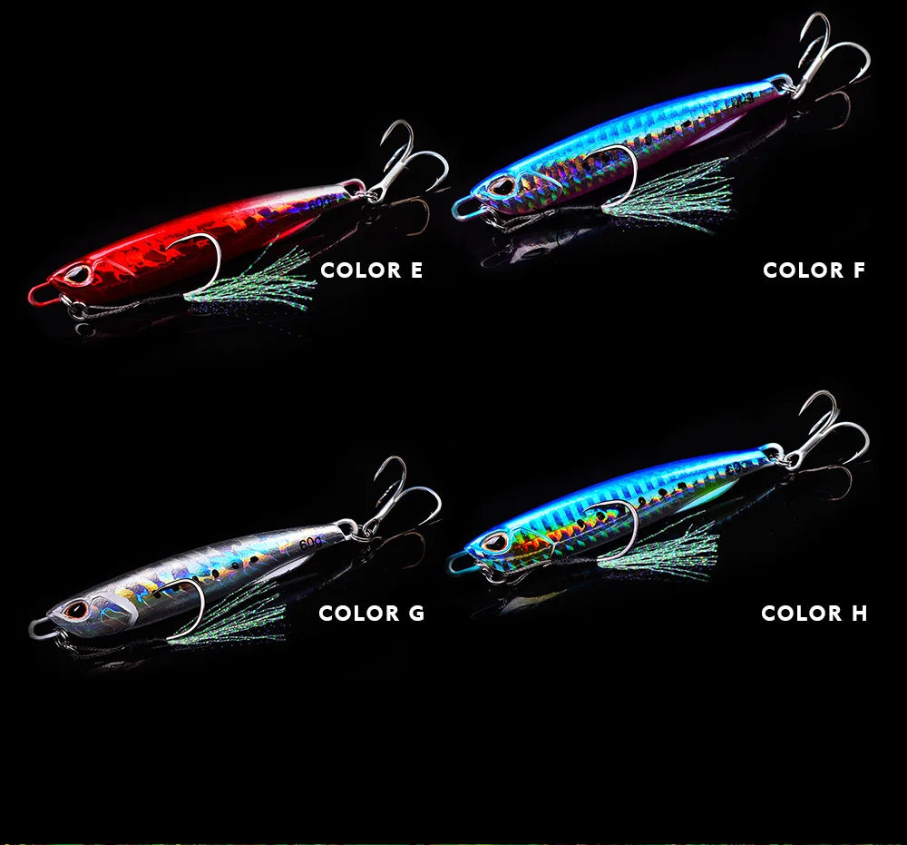 3D 1pc Sinking Metal Fishing Lure Bait - 10g-60g Artificial Pencil Bait with Two Hooks for Enhanced Outdoor Fishing Experience