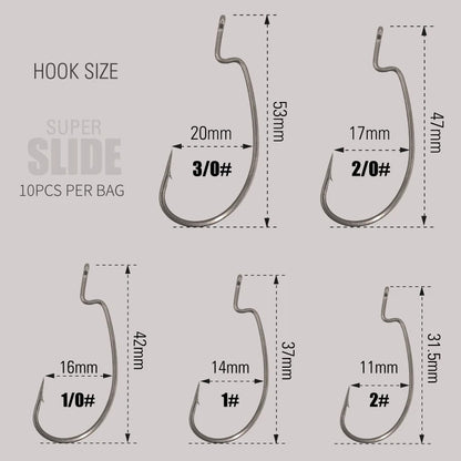 LUREHOLIC PTFE Super Slide Offset Hook Worm Hook Texas Rig Drop Shot Stainless Steel Worm Fishhook Fishing Accessories