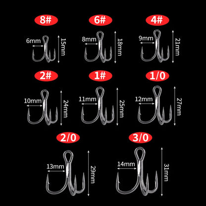 6X Fishing Treble Hook 10Pcs Triple Fishing Hook for Big Game Fishing 8# 6# 4# 2# 1# 1/0 2/0 3/0 Barbed Sharp Hooks on Hard Bait