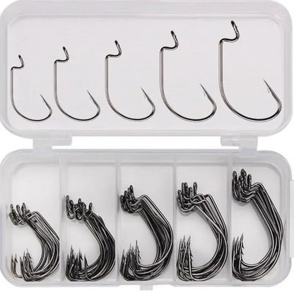 50pcs/ Box 5 Style Sea Fishing Box Mustad Offset Hook 2# 1# 1/0# 2/0# 3/0# Carp Snap Fish Big Hooks Tackles Fish Hook Sets