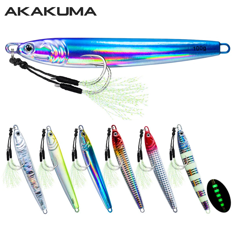 7Pcs 40g 80g 100g Luminous Fast Jigging Casting Lure 7Colors Fishing Metal Jig Bait With Double Assist Hook