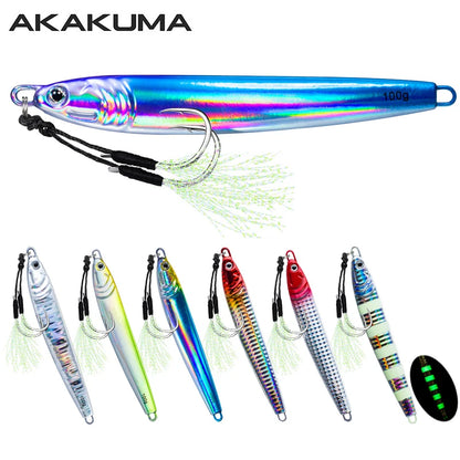 7Pcs 40g 80g 100g Luminous Fast Jigging Casting Lure 7Colors Fishing Metal Jig Bait With Double Assist Hook