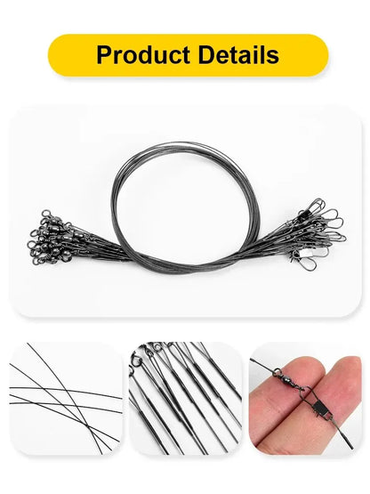 20PC Anti Bite Steel Fishing Line 15/20/25/30cm Steel Wire Leader With Swivel Fishing Accessory Fishing Wire Olta Leadcore Leash