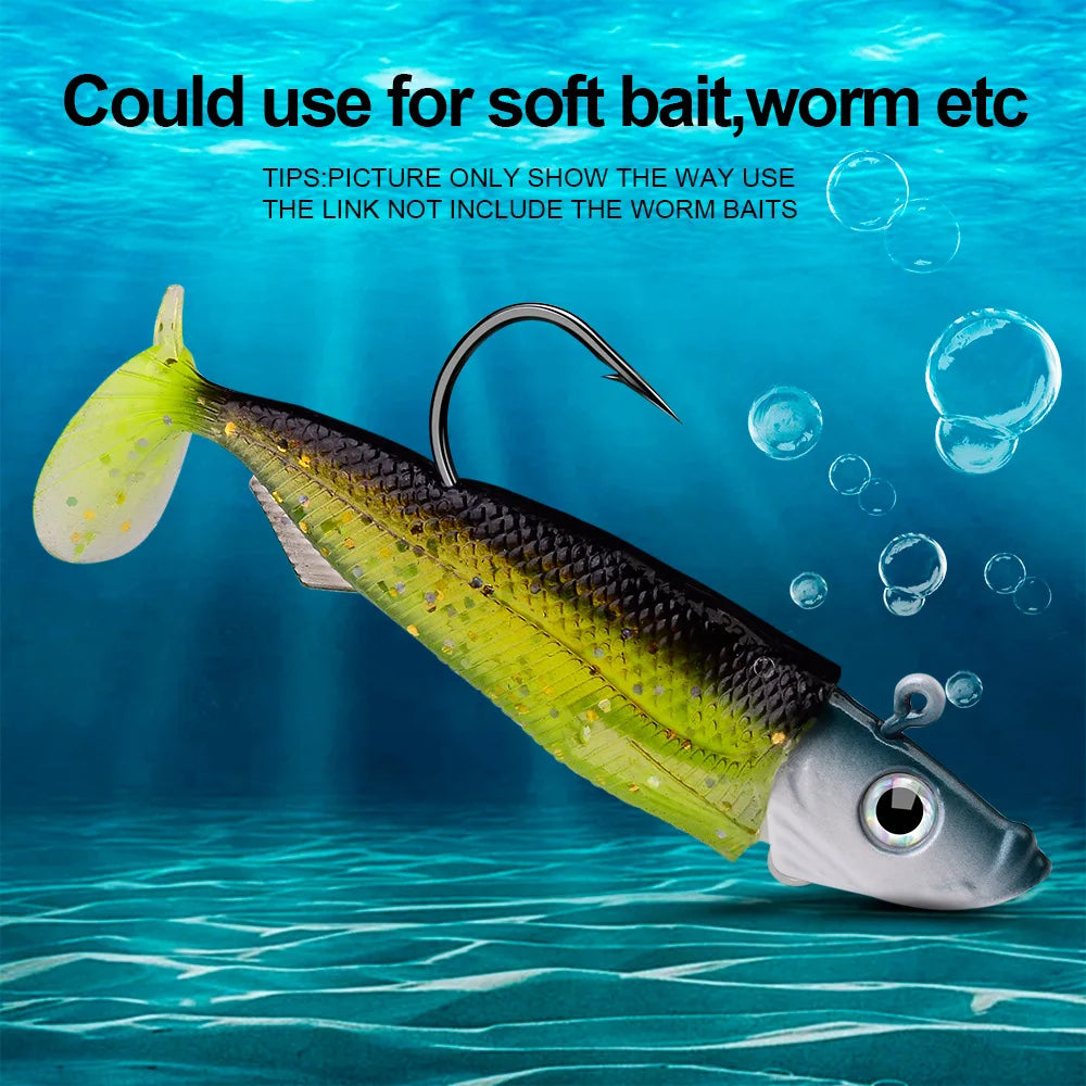 Sea.Yolo 21.5g 32.5g Jig Head Hooks Fishing Hook 3D Eye Soft Worm Baits Jig Head Lure Hook for Sea Bass Pike Fishing