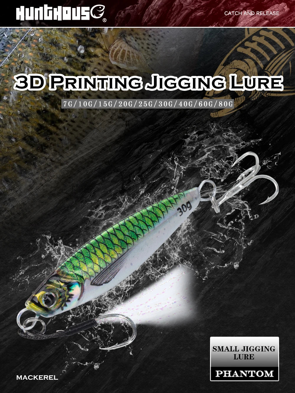 Hunthouse Metal Jig Fishing Lure Sinking Slow Jigging 7g-80g Casting Hard Bait Saltwater Artificial Pike SeaBass Fish Tackle