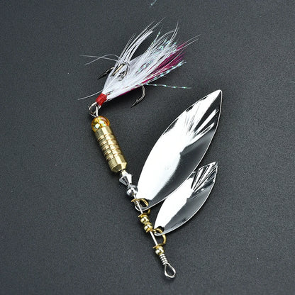 1Pcs Metal + Feathers 7g Fishing Lure Spoon Bait Ideal For Bass Trout Perch Pike Rotating Fishing