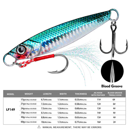 Metal Jig Fishing Lure Trolling 17-60g Double Hook Hard Bait Bass Fishing Bait Tackle Trout Jigging Lure Jigs Saltwater Lures