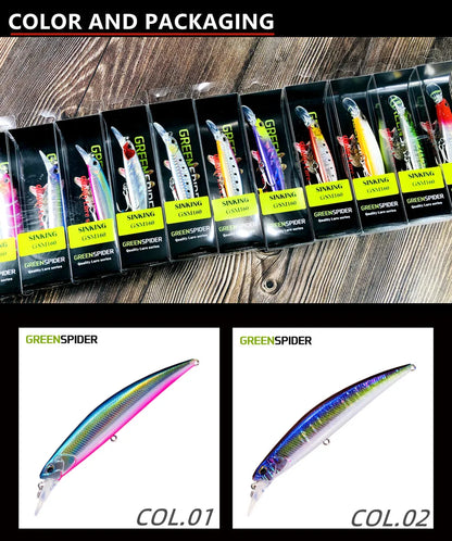 GREENSPIDER Jerkbait Fishing Lure 125mm 27G Heavy Sinking Minnow Fixed Weight Off Shore Saltwater Sea Bass Bait Tackle