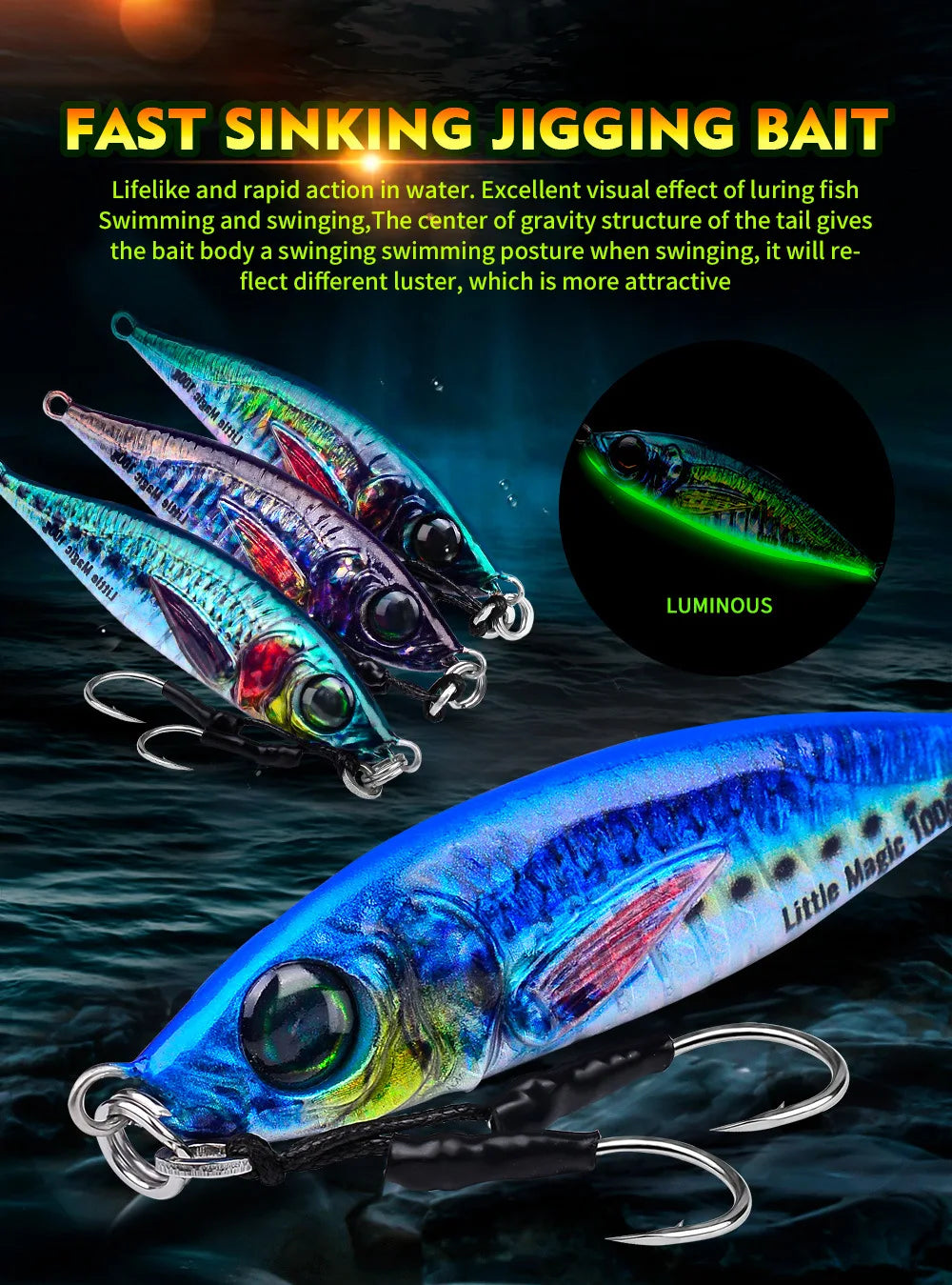 PRO BEROS Metal Slow Fishing Jigs Luminous Slow Jigging Lure 7-80g Casting Saltwater Grouper Tuna Trolling Fishing Spoon Bait