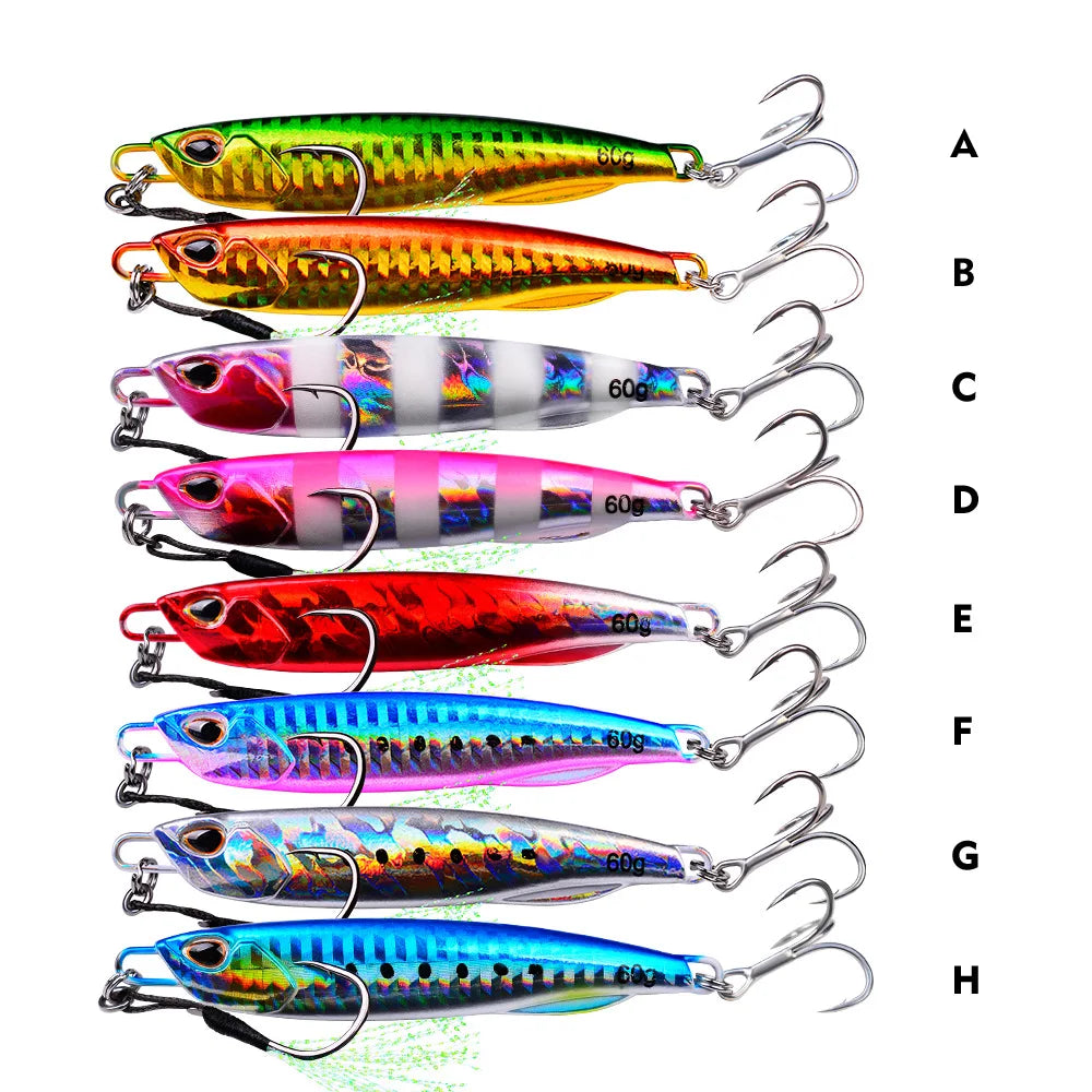 3D 1pc Sinking Metal Fishing Lure Bait - 10g-60g Artificial Pencil Bait with Two Hooks for Enhanced Outdoor Fishing Experience