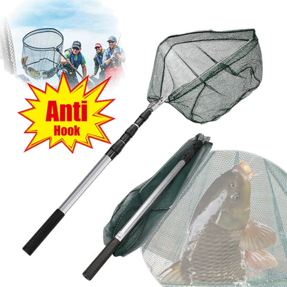 Fishing Landing Net Aluminum Alloy Durable Telescoping Extend to 190cm/130cm/55cm Folding Mesh Safe Fish Catching Releasing