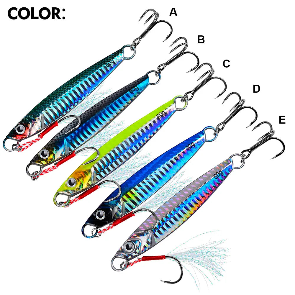 Metal Jig Fishing Lure Trolling 17-60g Double Hook Hard Bait Bass Fishing Bait Tackle Trout Jigging Lure Jigs Saltwater Lures