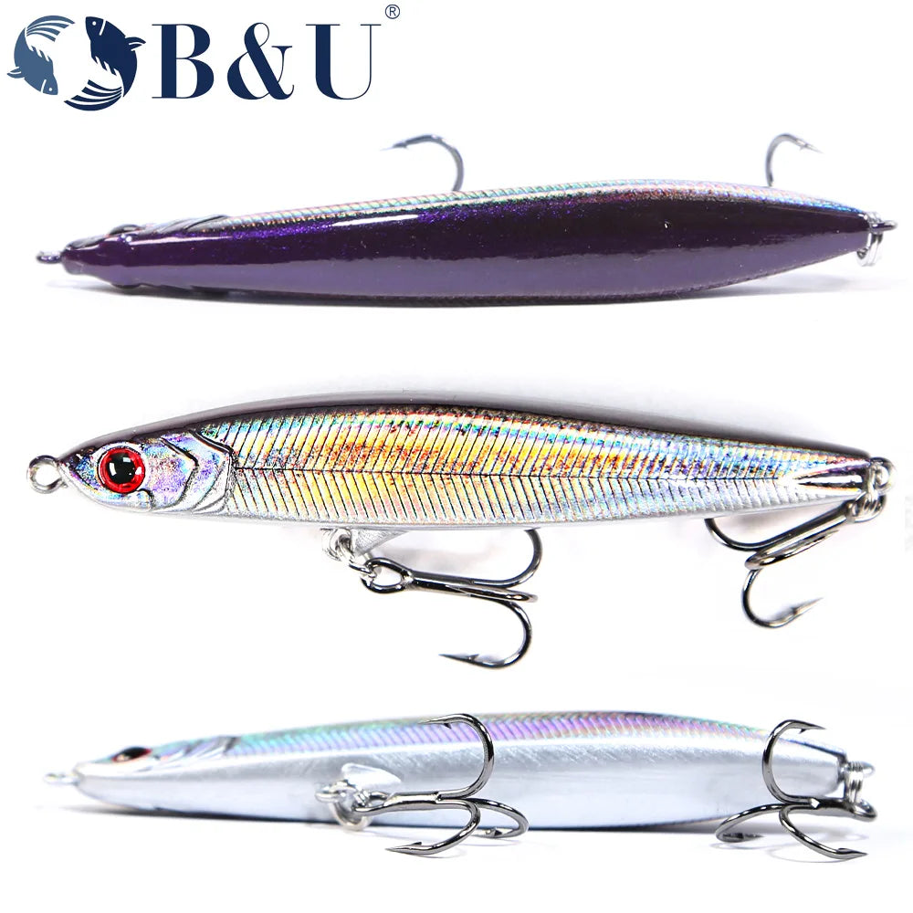 B&U Sinking Pencil Jerk Fishing Lure Wobbler Bass Fish Tackle Hard Lures Fishing Accessories Saltwater Lures Trolling Fish Bait