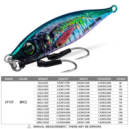 PRO BEROS Metal Slow Fishing Jigs Luminous Slow Jigging Lure 7-80g Casting Saltwater Grouper Tuna Trolling Fishing Spoon Bait