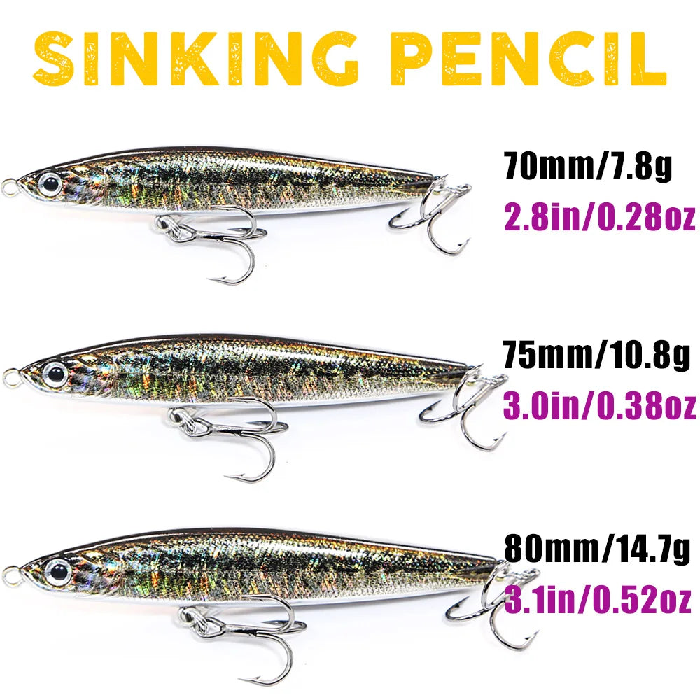 B&U Sinking Pencil Jerk Fishing Lure Wobbler Bass Fish Tackle Hard Lures Fishing Accessories Saltwater Lures Trolling Fish Bait