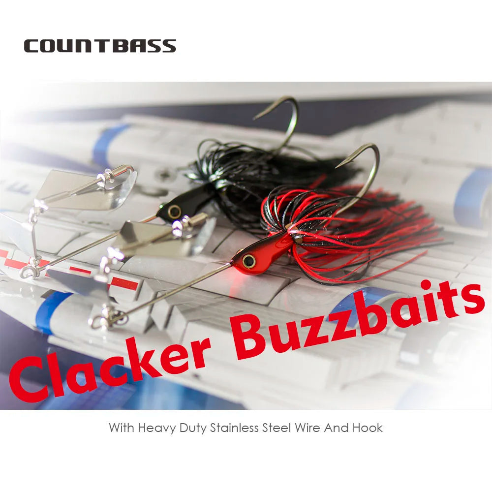 COUNTBASS Clacker Buzzbaits with Stainless Steel hook 6/0 Bass Fishing Lures Silicone Skirt Wire Baitss 5/8oz