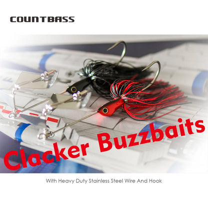 COUNTBASS Clacker Buzzbaits with Stainless Steel hook 6/0 Bass Fishing Lures Silicone Skirt Wire Baitss 5/8oz